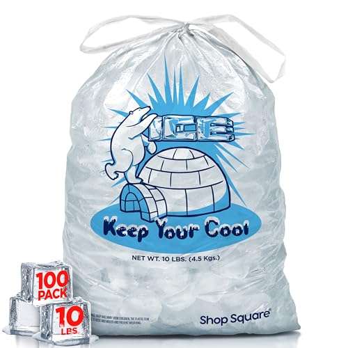 Ice Bags 10 lb with Drawstring - 100 Pack Ice Bags for Ice Machine, Heavy-Duty Reusable Ice Cube Bags, Plastic Bags for Ice, Ice Storage Bags for Freezers 1