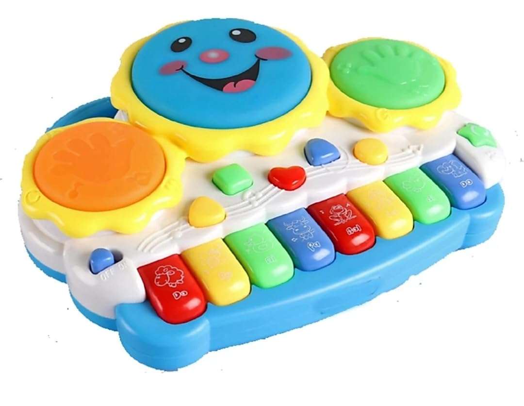 Ruhani Musical Drum Keyboard & Piano Drum Toys-Sounds and Songs, with Flashing Lights, Learning Instruments Toy for Kids(Multi Colour 3