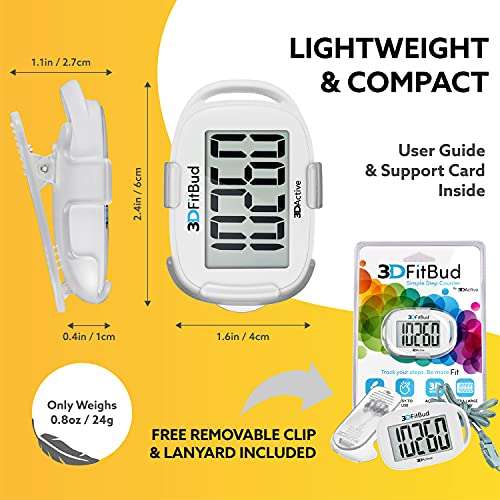 3DFitBud Simple Step Counter Walking 3D Pedometer from 3DActive with Clip & Lanyard - A420S - White 6
