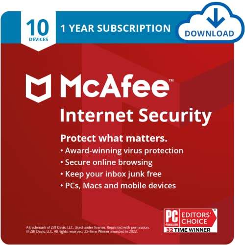 [Old Version] McAfee AntiVirus Protection Plus 2022 | 10 Device | Internet Security Software | Windows/Mac/Android/iOS | 1 Year Subscription | Download Code 1
