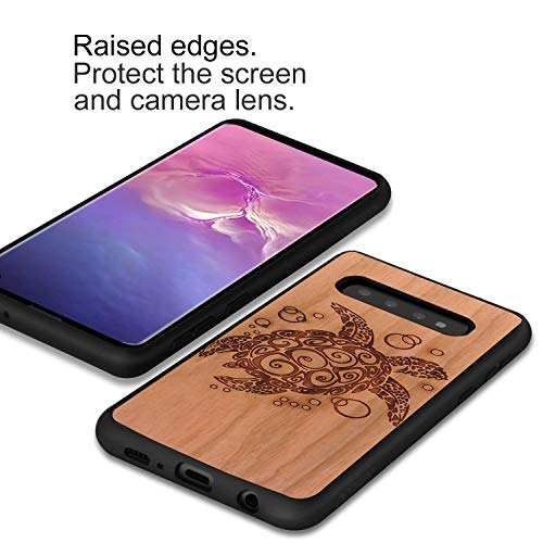 JuBeCo S10+ Case,Galaxy S10+ Wood Case, Wood Slim Case+TPU Bumper for Samsung Galaxy S10+ (6.4inch) - Sea Turtle 3