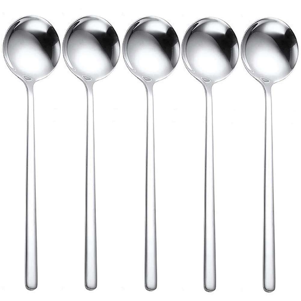 GTJLLY Spoons Silverware Set 5-Pack Korean Spoon,7.7 Inch 18/8 Stainless Steel Table Soup Spoons for Home, Kitchen, or Restaurant Flatware Set, Dishwasher Safe