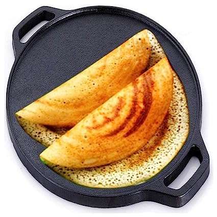 Pre Seasoned Dosa Tawa cast iron skillet iron tawa cast iron cookware cast iron dosa tawa dosa skillet cast iron chapati skillet with two handles 12" pancake pan omelette pan 1