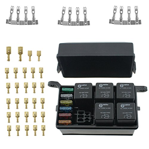 IZTOSS 12-Slot Relay Box 5 Relays 6 Blade Fuses - Fuse Relay Box with Fuse and 4pins 12V 40A Relay for Automotive Marine and Boat