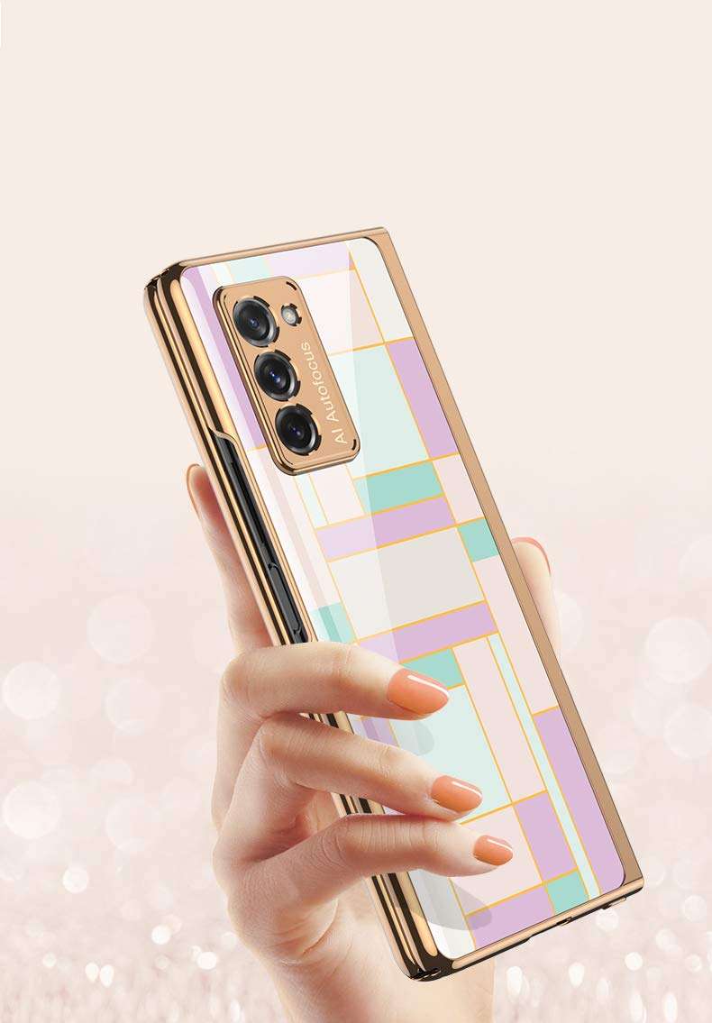 NJJED-DEMCERT Compatible with Samsung Galaxy Z Fold 2 5G Phone Case, Luxury Plating Glass Shockproof Phone Cover for Galaxy Z Fold2 5G 7.6 inchs (Violet) 4