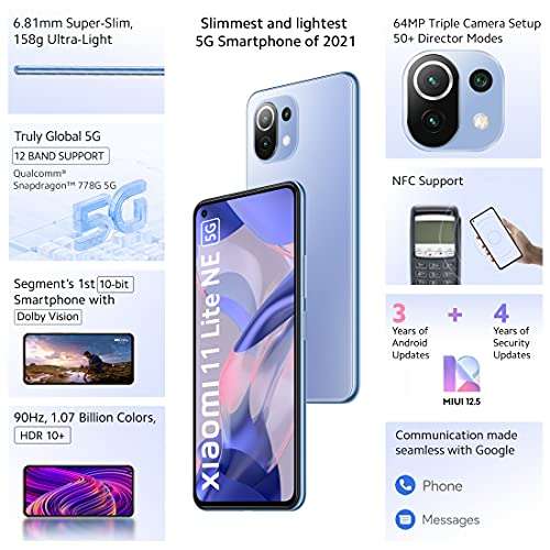 Xiaomi 11 Lite NE 5G (Tuscany Coral 6GB RAM 128 GB Storage) | Slimmest (6.81mm) & Lightest (158g) 5G Smartphone | 10-bit AMOLED with Dolby Vision | SD 778 with 12 5G Bands 2