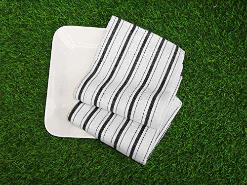 100% Cotton Vintage Stripe Ticking, Tea Towels, Table Towels, Kitchen Dish Towels with Texture for Kitchen Decor Super Absorbent Towels, (Set of 6) D08-18"x28"- Color- Black White 2