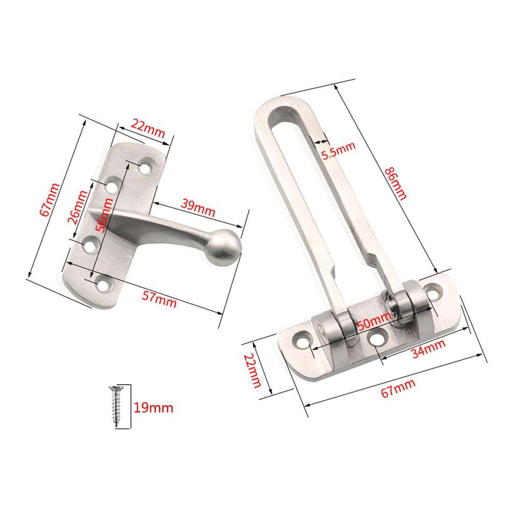 NACTECH 2 Pack Door Security Guard Swing Bar Lock Heavy Duty Aluminium Alloy Latch Guard Clasp for Home Hotel Office 2