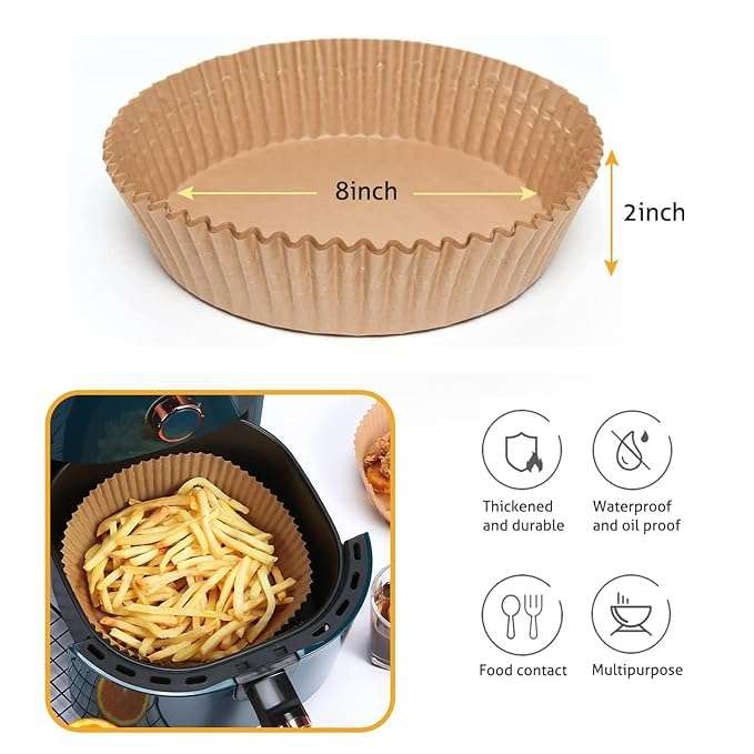 ARASHRA Baking Paper & Cooking Paper Tray Round Air Fryer | Oven & Microwave Safe | Non-Stick | Food Safe | Butter Paper Plate | Parchment Paper for Baking Cake, Fries 3