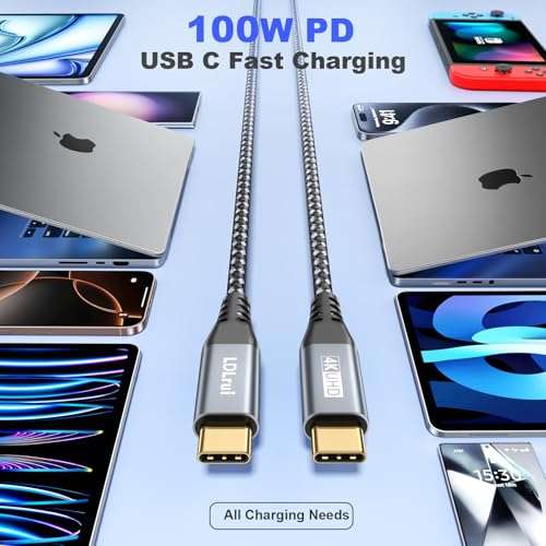 USB C to USB C Cable, [10FT 2-Pack] USB 3.2 Gen 2x2 USB C Cable, 4K UHD, 100W Fast Charging, 20Gbps Type C Cord for Meta/Oculus Quest, iPhone 16, MacBook, USBC Monitors/Portable Monitors, Webcam 3