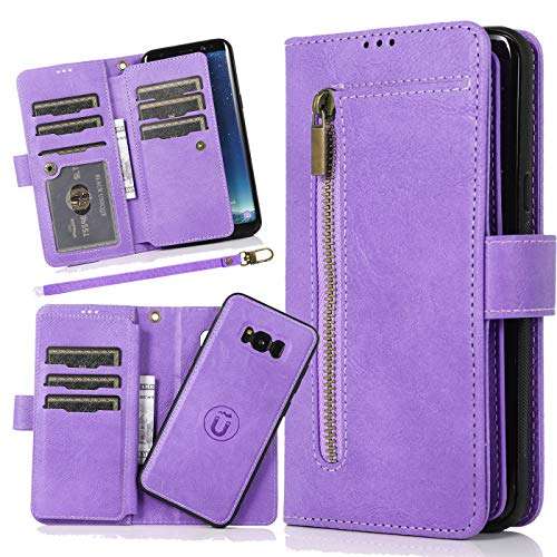 Samsung S8 Plus Wallets Case for Women/Men,PU Leather Protective Case with Card Holder Wallet Strap Money Pouch Detachable Magnet Cover Galaxy S8 Plus Flip Case Folio Zipper Purse Phone Case Purple 1