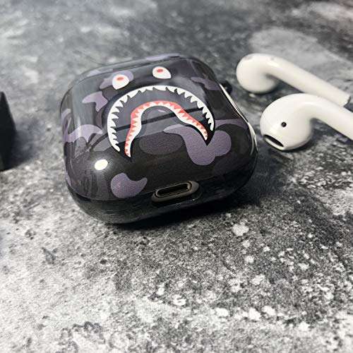 Shark Teeth Camo Softshell Silicone AirPods IMD Case for 1st & 2nd Gen AirPods Charging & Wireless Charging Case Protective Cover and Skin Supreme Gift Bape Boy Girl [NO Button Cutout] (Dark Gray) 6