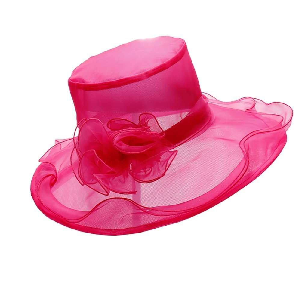 SHUERIET Women's Organza Hat Wide Brim Adjustable Derby Church Sun Hats Dress Bridal Shower Floral Hair Accessory Gift Box 3