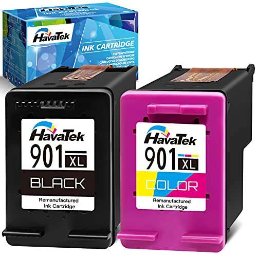 HavaTek Remanufactured Ink Cartridge Replacement for HP 901XL 901 XL for OfficeJet J4550 J4680 4500 J4580 J4540 J4500 J4680c G510a J4624 G510b G510g G510h G510n J4524 J4525 Printer (1 Black, 1 Color) 1