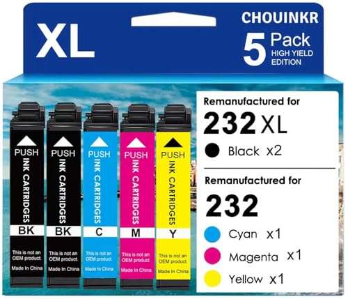 CHOUINKR 232XL Ink Cartridges Remanufactured Replacement for Epson 232XL Ink Cartridge Combo Pack 232 XL with Expression Home XP-4200 XP-4205 WF-2930 WF-2950 (2 Black Cyan Magenta Yellow, 5 Pack) 1