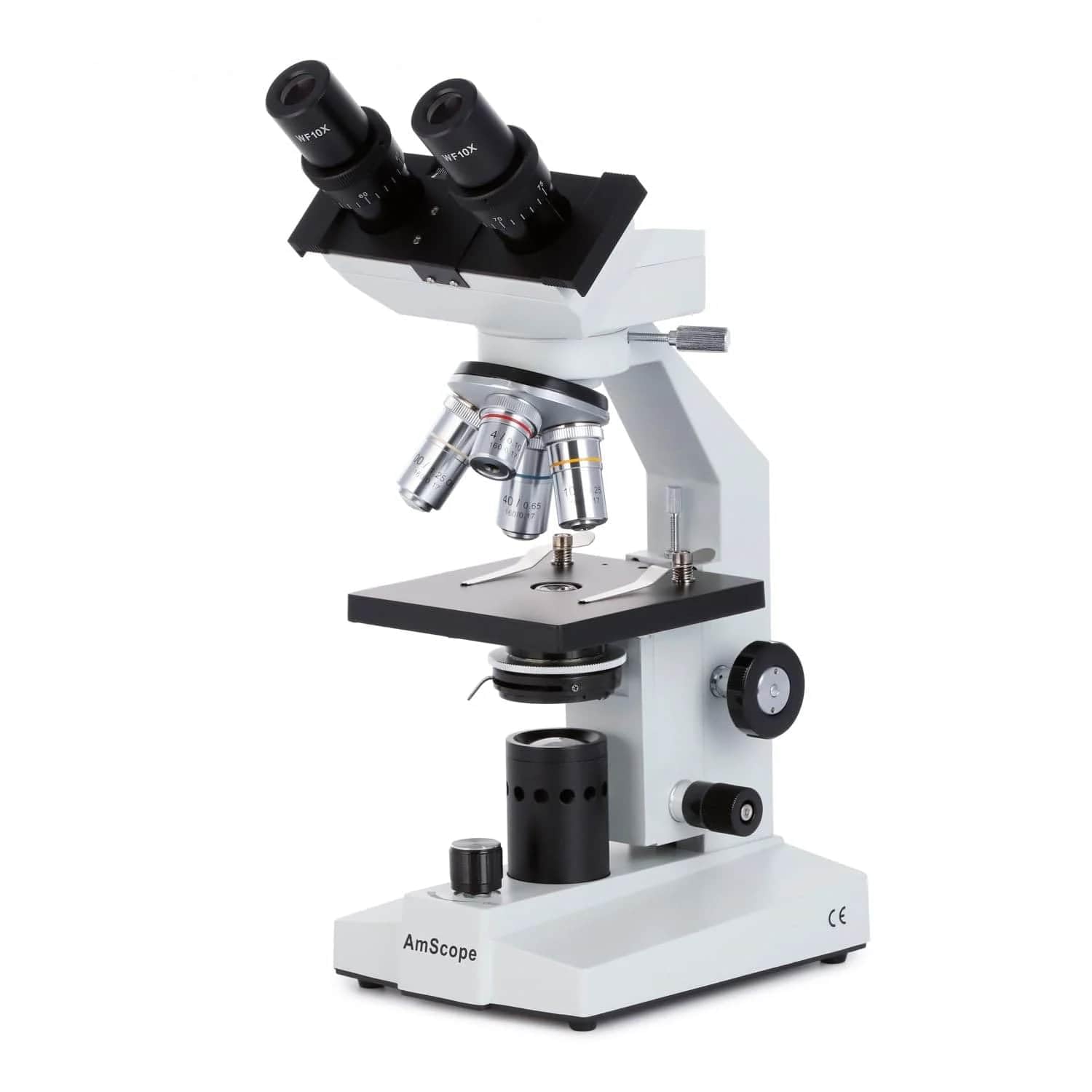AmScope B100-E 1000X Digital Compound Binocular Microscope, 40X-1000X Magnification, Brightfield, Tungsten Illumination, Abbe Condenser, Plain Stage, Includes 0.3MP Camera and Software 1
