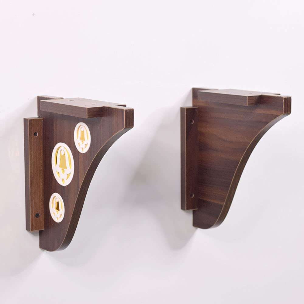 Wall Hanging Decorative Wooden Brackets In Walnut Colour With Bell Design 3