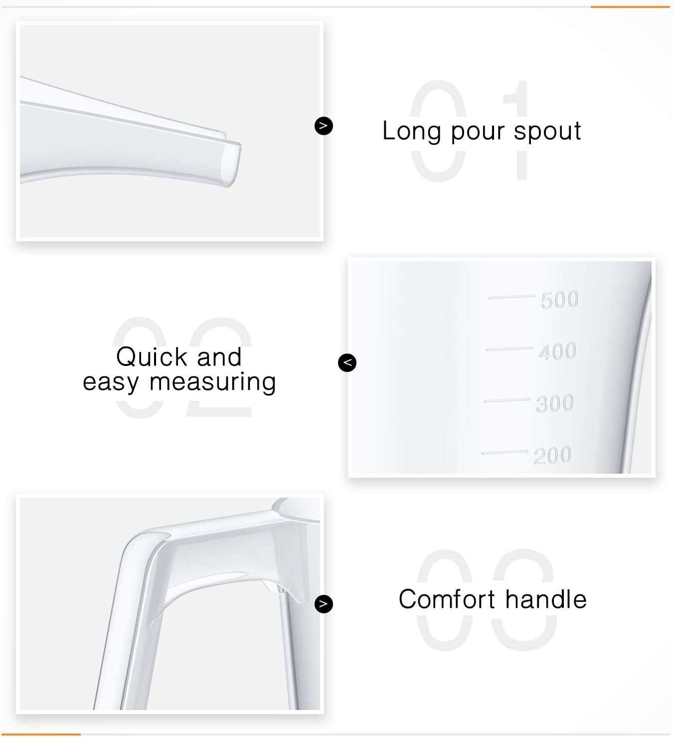 Vedini Pouring Measuring Jug, Long Spout Funnel Pitcher Multi Purpose, Cake, Soap Making Jug (max 900ml 1000ml Capacity) Microwave Safe (Plastic) 5