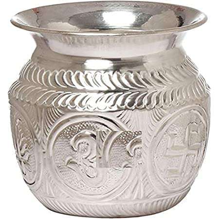 Brass Ghada Silver Design Metal Pooja Kalash Chambu Lota Brass Silver Coated Kagu (Size-14) Capacity 3.6 LTR 3