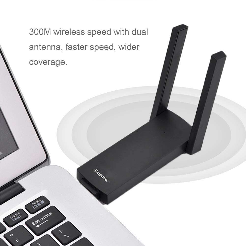 Universal Wireless Adapter , 300M Dual Antenna USB WiFi Signal Range Extender, Plug and Play 300M WiFi Repeater, for Smart Phones, Laptops, Tablets, Laptops 4
