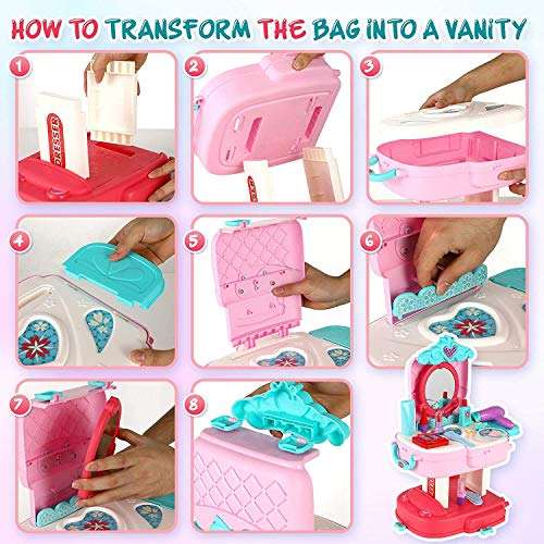 Beauty Set Makeup Set Dressing Table by dream toys | School Bag 2 in 1 Pretend Play AKE up Set Modern Children Cute Dresser Kit | 30 Piece Kids Beauty Play Set Toy for Girls 3