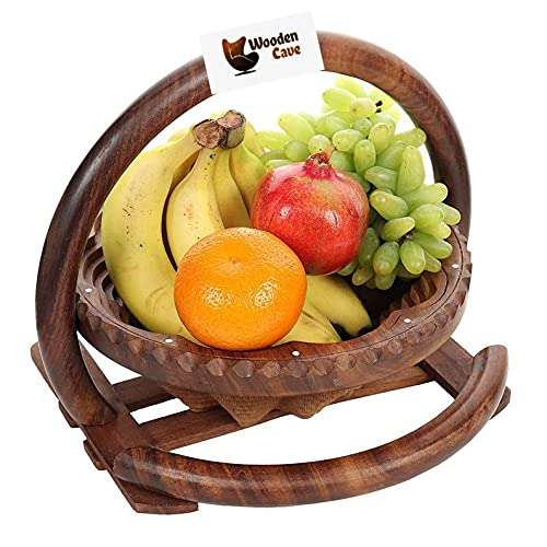 Fruit Basket For Dinning Table Wooden | Foldable Fruit Basket For Kitchen Strong Heavy made Stylish Basket With Portable Stand And Carry Handle 1