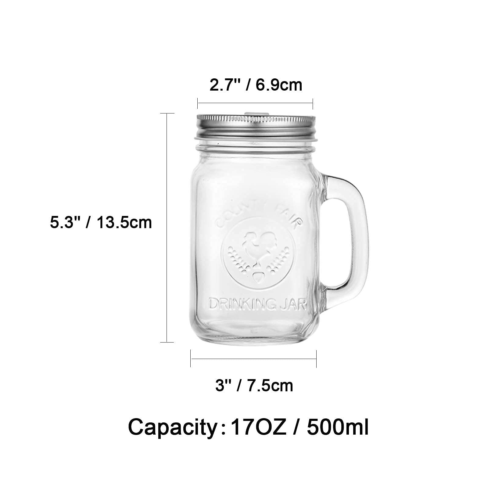 2PCS Mason Jar Lids 17OZ Straw Hole with 3 Reusable Glass Straw, 1 Cleaning Brush Mason Jar Drinking Lids and Straw Boba Cups Coffee Mug Wide Mouth Mason Jars 4