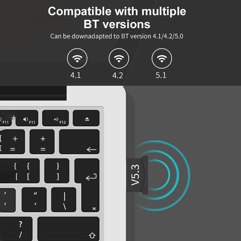 Bluetooth 5.3 USB Adapter for PC and Laptop,Mini Plug & Play Dongle Receiver/Transmitter,Bluetooth Wireless Bluetooth Receiver for Desktop,Laptop,Speaker,Mouse,Keyboard,Headphones Support Windows 5