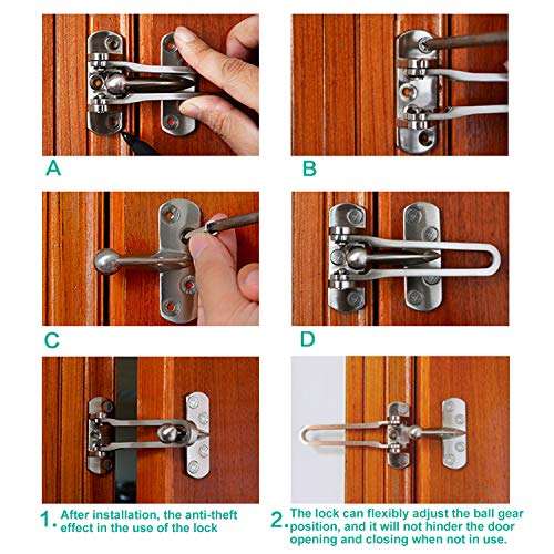 Spofit Door Lock for Home Security Door Locks for Kids Door Reinforcement Lock for Swing-in Doors Thicken Solid Aluminium Alloy (2Pack) (Black) 2