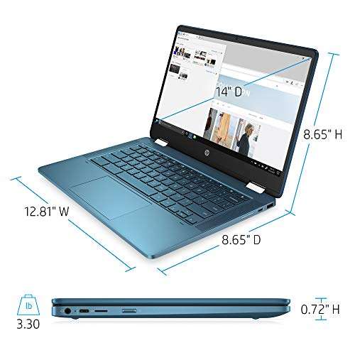 HP Laptop X360 14a Chromebook 14" HD Touchscreen, Entertaining from Any Angle Intel Celeron, 4GB DDR4 64GB eMMC WiFi Webcam Stereo Speakers Bluetooth 4.2 Chrome Blue Metallic Color 4
