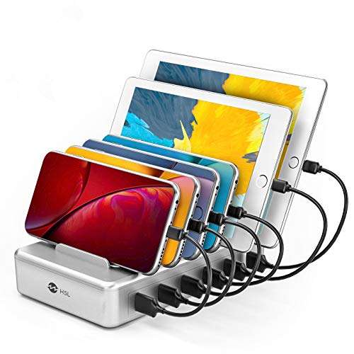 Charging Station for Multiple Devices - 6 Port Fast Charging Station for iPhone iPad Android and Tablet - Multi Charging Stations - Phone Charging Stations with 6 Mixed Cables Included(UL Certified) 1