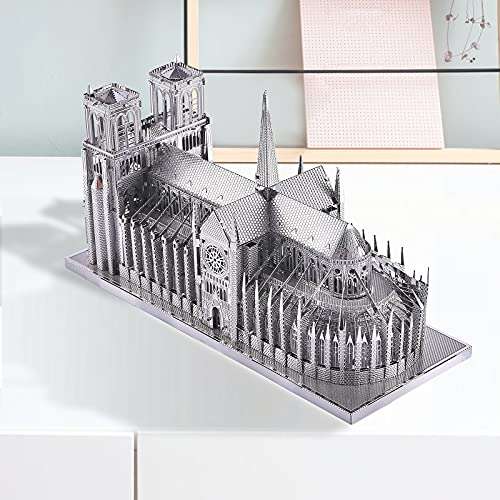 Piececool 3D Metal Puzzle for Adults, Gold Notre Dame De Paris Church Metal Model Kit, French Cathedral Architecture Building Kits, Great Birthday 114 Pcs 6