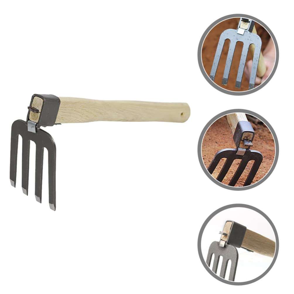 Hoe Weeding Tool Soil Loosening Rake Garden Tool Compact Gardening Rake Garden Rake Hand Rake Garden Gadgets Handheld Small Rake Garden Cultivator Wood Handle Steel Rake 5