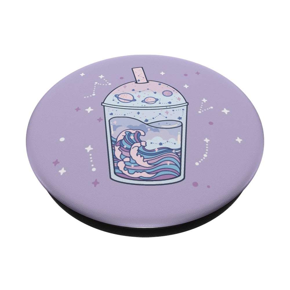 Kawaii Aesthetic Cute Boba Milk Tea Lover Japanese Waves Art PopSockets Adhesive PopGrip 2