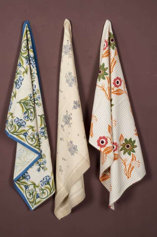 CONTRAST LIVING Pabi Hand Block Printed Kitchen Towel/Dish Towel/Hand Towel Multi Color Set of 3 Pcs 1