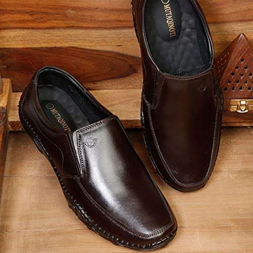 MUTAQINOTI Men's Brunette Brown Genuine Leather Shoe Without Laces Air Light Cushioned Handcrafted Formal Shoes for Men Officewear Slip-on (Size-7 UK) (AXSOBB) 3