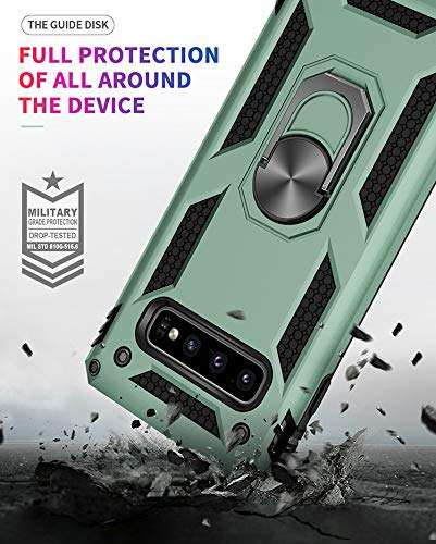 Konyaoo is Compatible with Samsung Galaxy S10 Mobile Phone case, Military-Grade Double-Layer Plastic TPU Cover (with Ring Frame) 6.1 inches Green 5