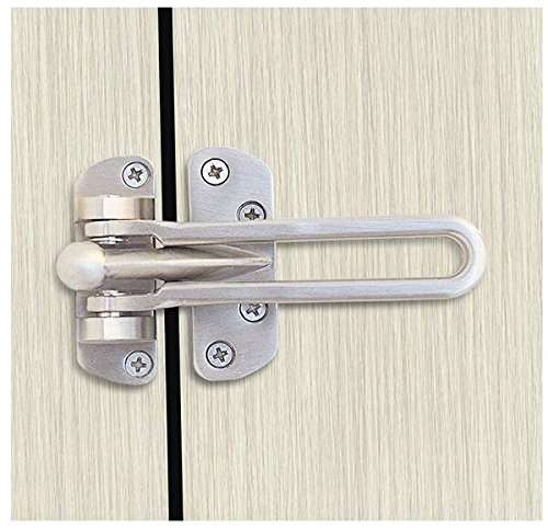 1 Set Practical Stainless Steel Heavy Duty Horizontal Line Swing Bar Lock Add Extra Door Lock Childproof Door Security Latch Guard Clasp Metal Defender Reinforcement Catch for Home Hotel Office 5