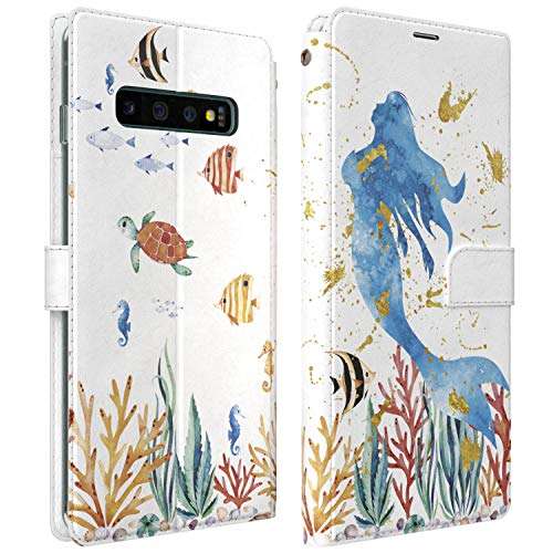 Mertak Wallet Case Compatible with Samsung Galaxy Note 20 Ultra S21 Plus S20 A70 S10 Mermaid PU Leather Cute Fish Watercolor Cartoon Flip Cover Magnetic Folio Fairytale Underwater Card Holder Slim 1