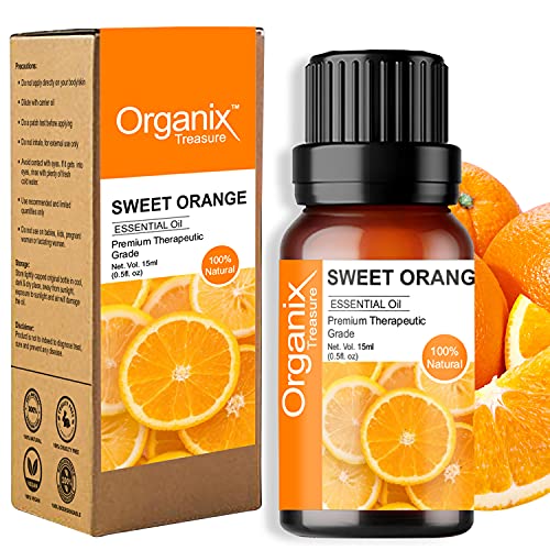 Organix Treasure Orange Essential Oil Pure, Natural & Undiluted Therapeutic Grade for Skin, Hair, Body, Face and Good Vibes, (15ml)