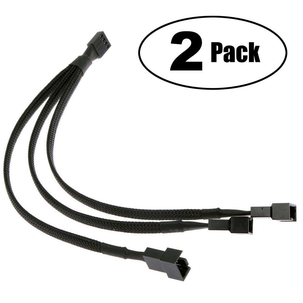 TeamProfitcom PWM Fan Splitter Adapter Cable Sleeved Braided Y Splitter Computer PC 4 Pin Fan Extension Power Cable 1 to 3 Converter 10 inches (2 Pack) 2
