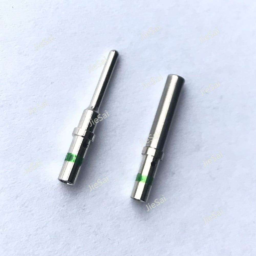 Davitu 50Pcs 100Pcs DT Pin 14-16AWG 0460-215-16141 0462-209-16141 Solid Crimp Terminal With Green Identification Stripe Stainless Steel - (Color: 100 Pcs, Pins: Female Male) 1