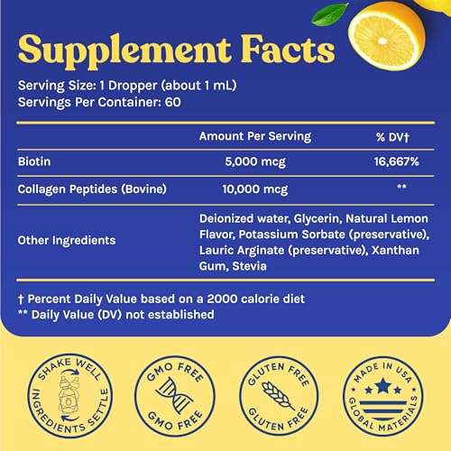 WINDSOR BOTANICALS Liquid Collagen for Women and Men - Hair, Skin, Nails Vitamins - Lemon Flavor Collagen Peptides Hair Growth Drink - 5,000mcg Biotin, 10,000mcg - US Made - 2x2oz 3