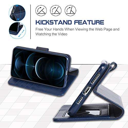 Arae for iPhone 12 mini Case with Credit Card Holder and Wrist Strap - Blue 4