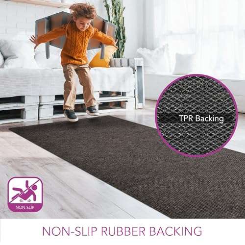 iCustomRug Hallway Runner Rug – 3x8ft Brown, Indoor/Outdoor, Non-Slip Rubber Backing, Low-Profile All-Weather Carpet, Non-Shedding & Easy Care, Entryway Mat Ideal for High Traffic Areas 6