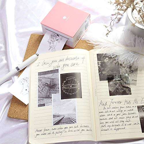 Phomemo M02 Mini Bluetooth Thermal Pocket Printer (Pink) with 3 Rolls Adhesive White/Gold/Silver Glitter Sticker Paper, Compatible with iOS + Android for Plan Journal, Study Notes, DIY, Work, Gift 5