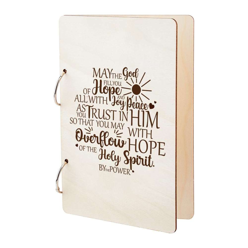SUPERDANT Blessing Text Greeting Card Organizer May the God of Hope Fill You with All Joy Wedding Journal Birthday Cards Keeper Text Planner Card Holder Wooden Keeper Binder Photo Album Keepsake Gifts 1