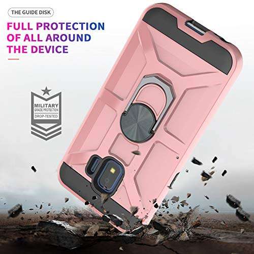 Galaxy J2 Core/Galaxy J2 2019/J2 Dash/Galaxy J2 Pure Case with HD Screen Protector YmhxcY 360 Degree Rotating Ring Kickstand Holder Dual Layers of Shockproof Phone Case For Galaxy J2 Core-ZS Rose Gold 4