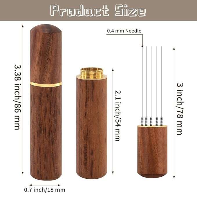 Bindex Espresso Coffee Stirrer, Espresso Distribution Tool Coffee Stirring Tool,Professional Barista Hand Needle Type Distribution Tool 5 Needles 0.4mm Natural Wood Handle and Stand 3
