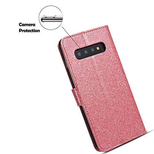ZCDAYE Wallet Case for Samsung Galaxy S10 5G,Bling Glitter PU Leather [Magnetic Closure] [Love Diamond Buckle][Card Slots][Kickstand] Soft TPU Flip Wallet Cover for Samsung Galaxy S10 5G-Pink 6